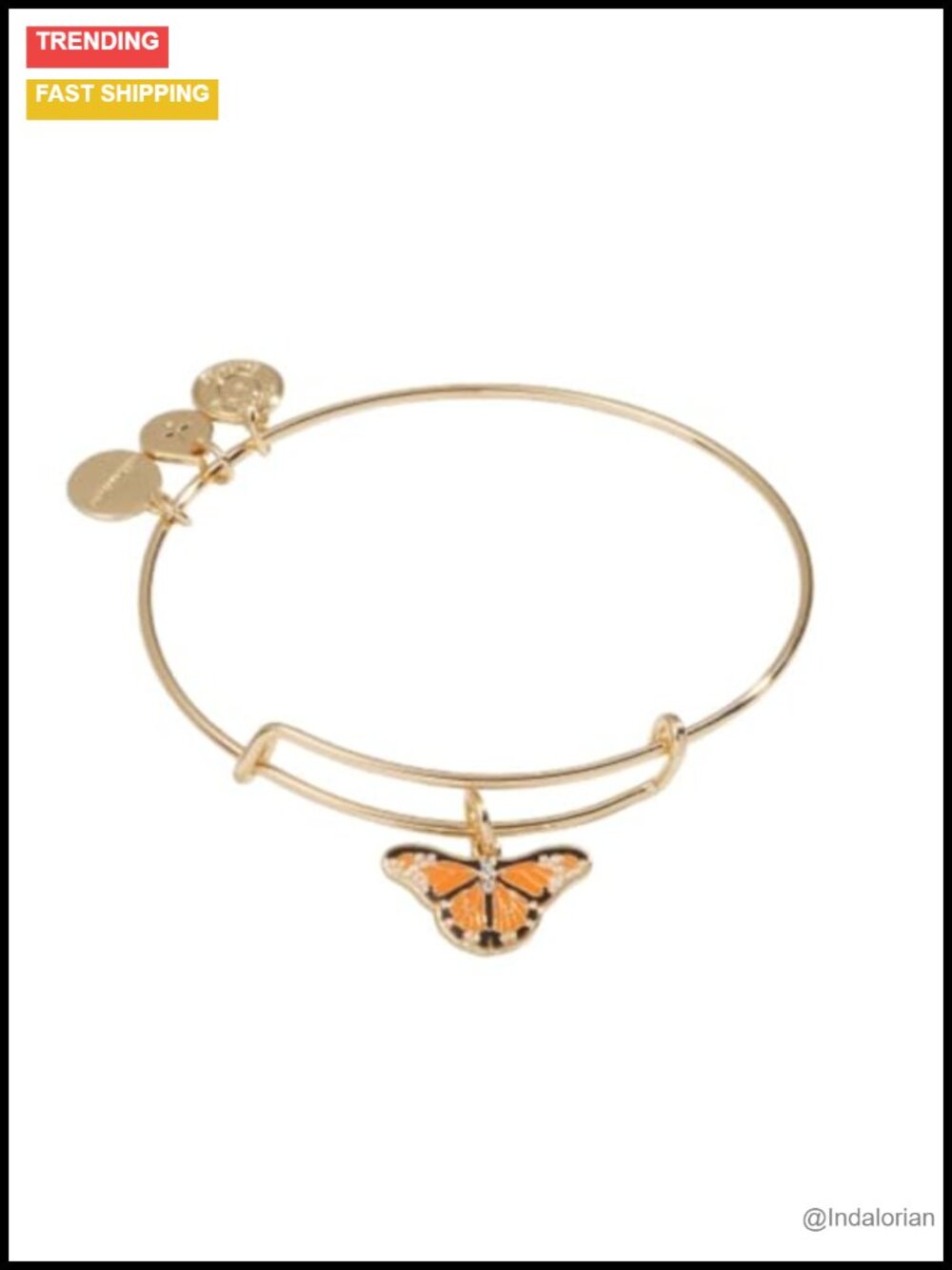 Expandable Butterfly Crystal Bangle Bracelet Nickel-Free Gold Finish